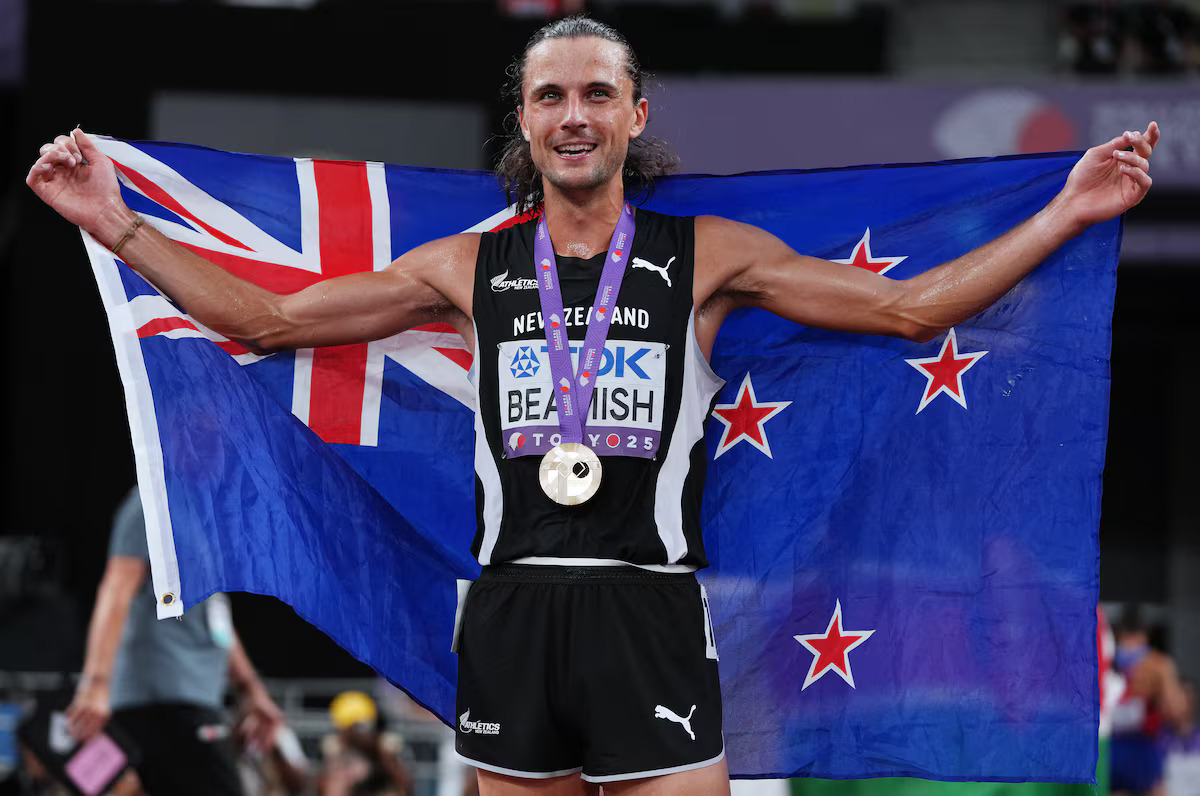 Le Néo-Zélandais Geordie Beamish exulte après son titre de champion de monde. 